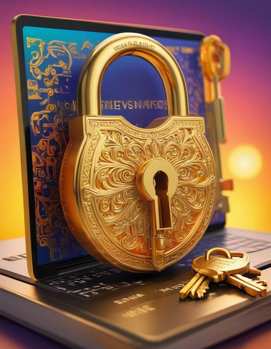 A vibrant illustration of a key unlocking a golden padlock, symbolizing the discovery of the Mercury Subscription Service. Surrounding the padlock, colorful blog posts and laptop screens bursting with creative ideas. In the background, a rising sun representing new opportunities for bloggers. The overall feel is dynamic and inspirational. vibrant colors. 3D.